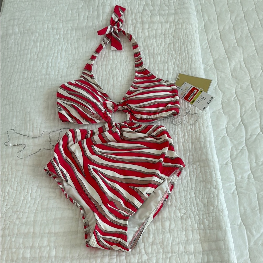 Michael Kors Red, White & Black Striped one piece